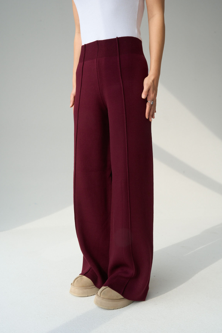 Wick Stitched Trousers - Burgundy - Qustyle - Globality Store - Women Clothes Wholesale Turkey