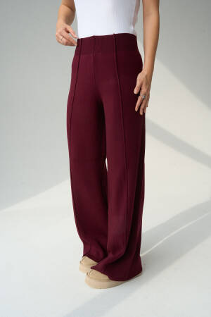 Wick Stitched Trousers - Burgundy - Qustyle - Globality Store - Women Clothes Wholesale Turkey