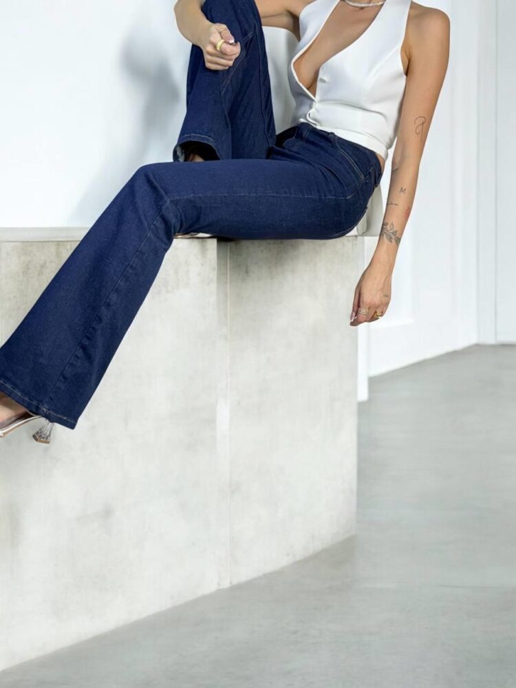 High Waist Half Spanish Leg Rinse Jeans - Navy