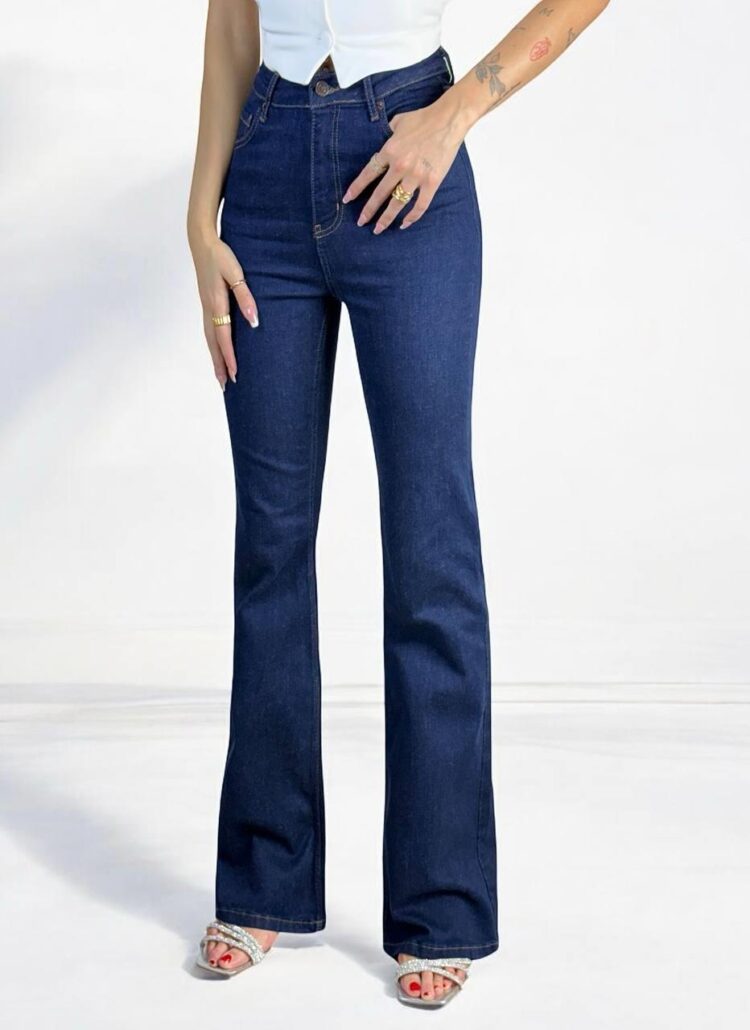 High Waist Half Spanish Leg Rinse Jeans - Navy