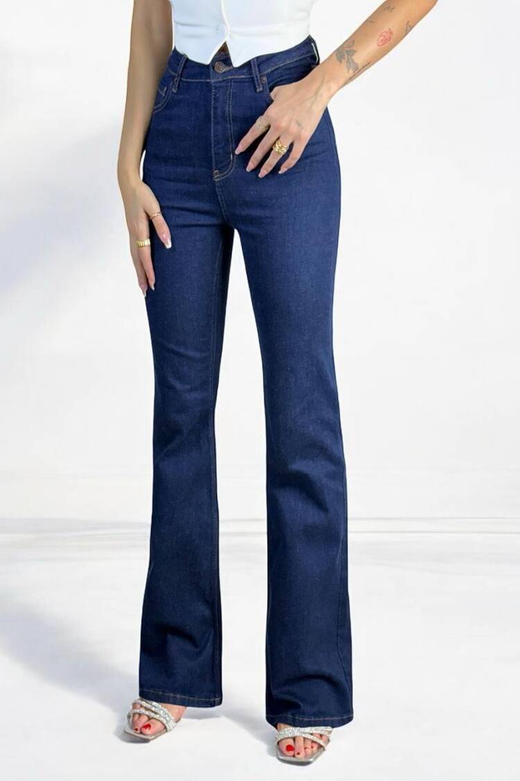 High Waist Half Spanish Leg Rinse Jeans - Navy