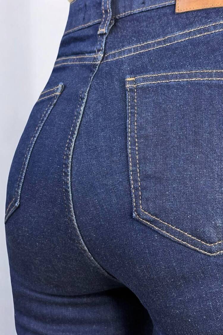 High Waist Half Spanish Leg Rinse Jeans - Navy