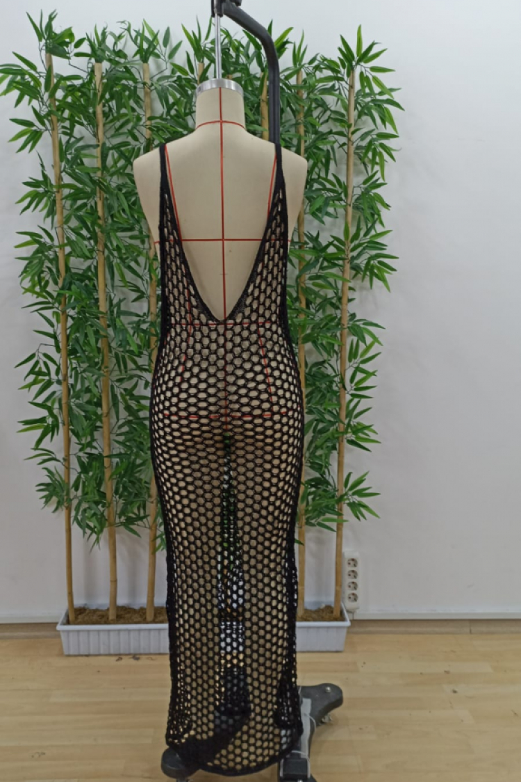 Women's Mesh Pattern Full Length Strappy Knitwear Pareo