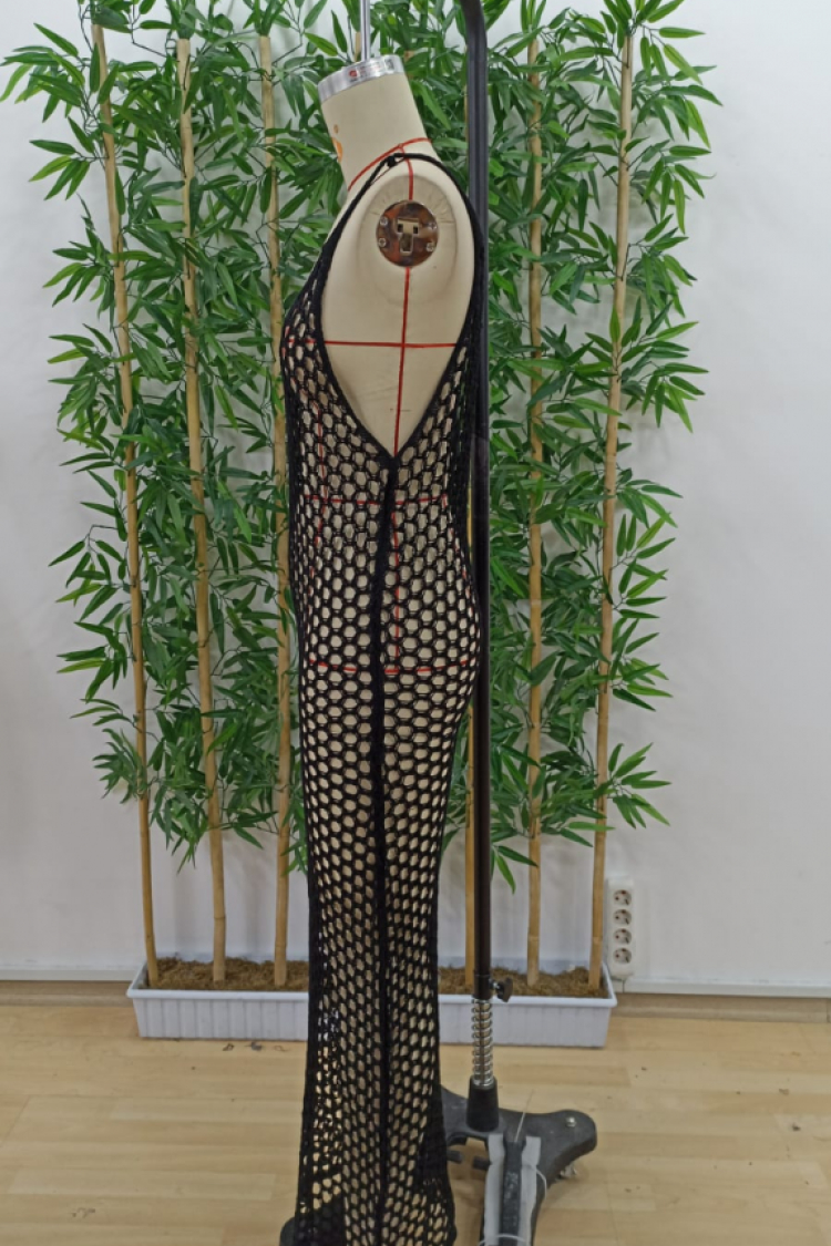 Women's Mesh Pattern Full Length Strappy Knitwear Pareo