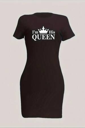 Women's Short Sleeve Queen Print Two Thread Mini Dress - Janes - Globality Store - Women Clothes Wholesale Turkey