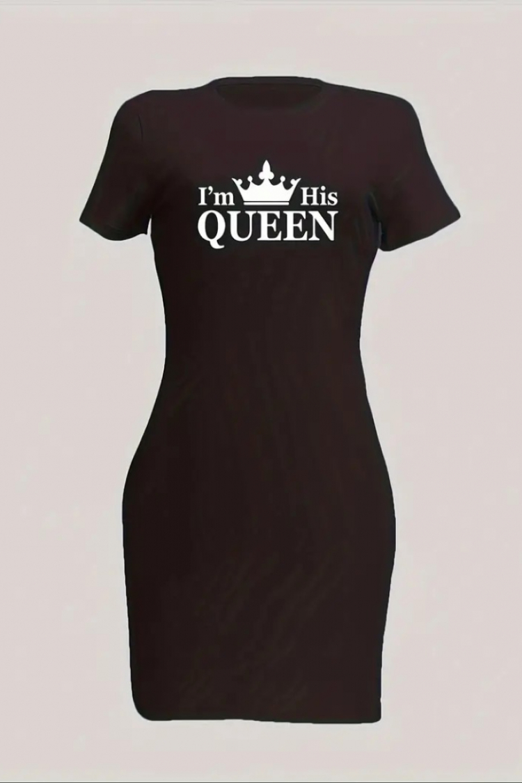 Women's Short Sleeve Queen Print Two Thread Mini Dress