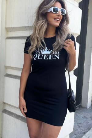 Women's Short Sleeve Queen Print Two Thread Mini Dress - Janes - Globality Store - Women Clothes Wholesale Turkey