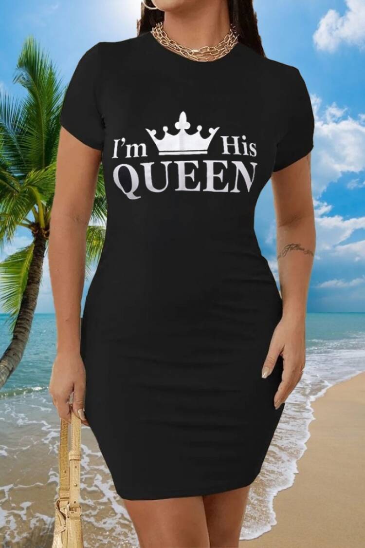 Women's Short Sleeve Queen Print Two Thread Mini Dress