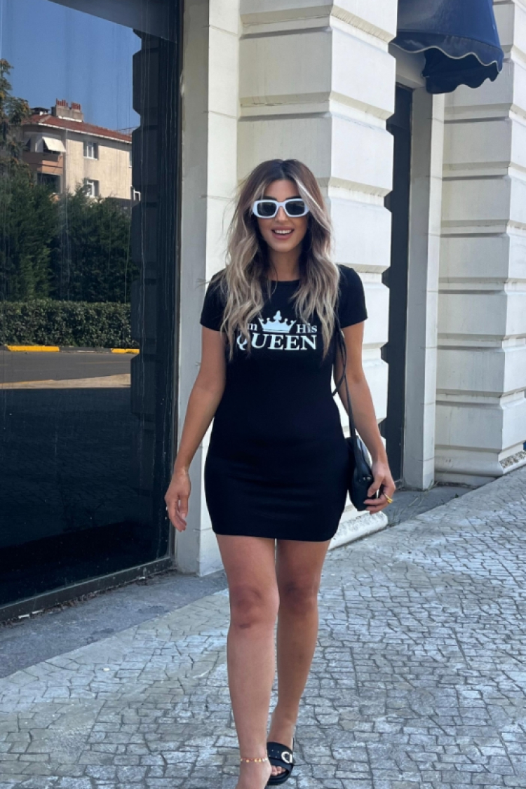 Women's Short Sleeve Queen Print Two Thread Mini Dress