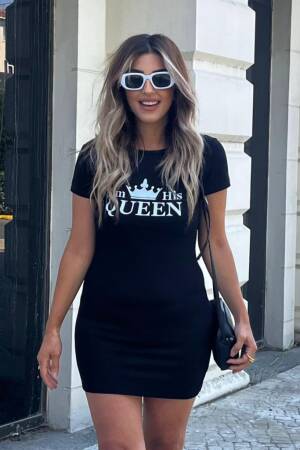 Women's Short Sleeve Queen Print Two Thread Mini Dress - Janes - Globality Store - Women Clothes Wholesale Turkey