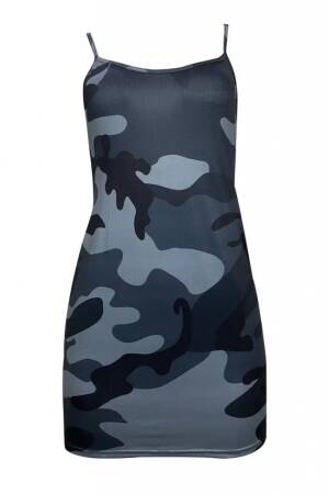 Women's Sleeveless String Strap Camouflage Printed Viscose Dress - Janes - Globality Store - Women Clothes Wholesale Turkey