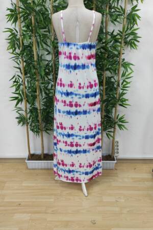 Women's Strappy Full Length Jersey Dress - White & Blue - Janes - Globality Store - Women Clothes Wholesale Turkey