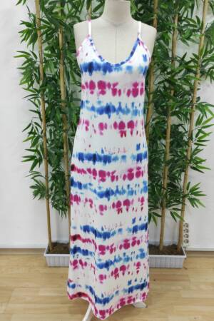 Women's Strappy Full Length Jersey Dress - White & Blue - Janes - Globality Store - Women Clothes Wholesale Turkey