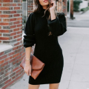 Women's Long Sleeve Turtleneck Camisole Dress - Black - Janes - Globality Store - Women Clothes Wholesale Turkey