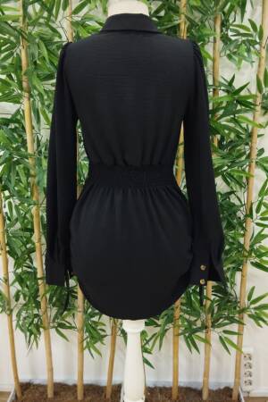 Women's Long Sleeve Shirt Collar Front Buttoned Side Gathered Short Aerobin Dress - Janes - Globality Store - Women Clothes Wholesale Turkey