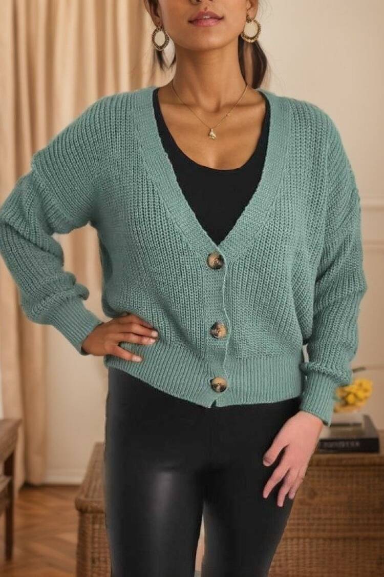Women's Long Sleeve Button Detail Knit Blouse