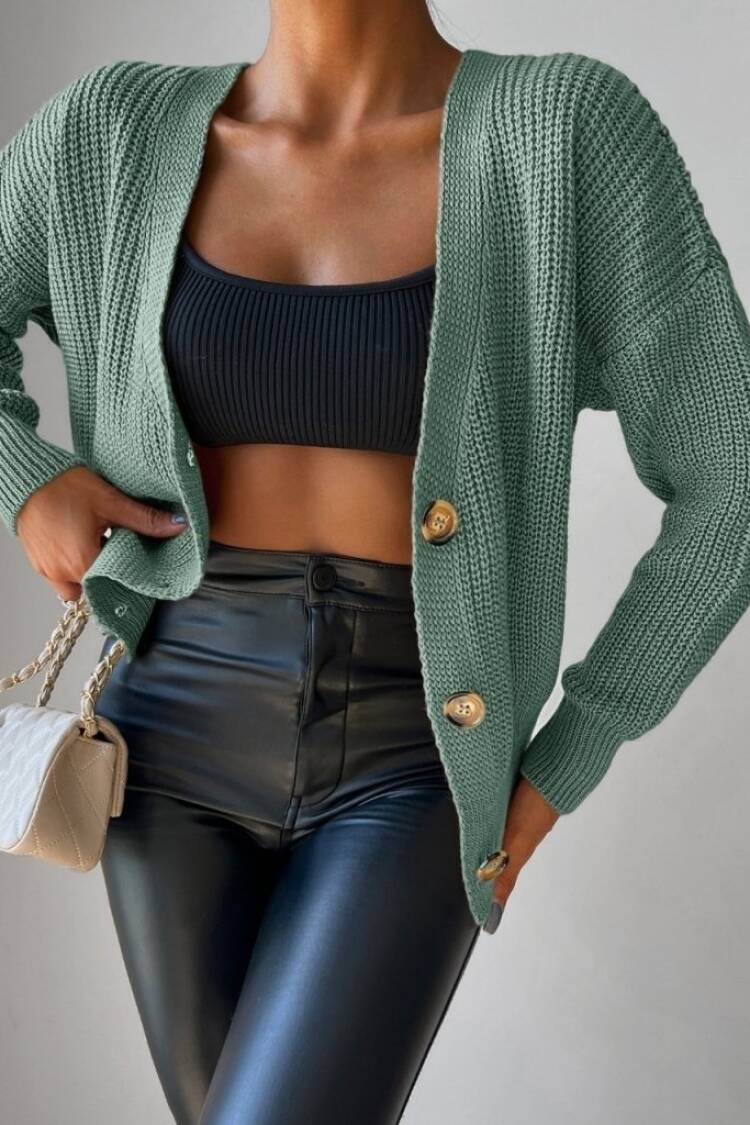 Women's Long Sleeve Button Detail Knit Blouse