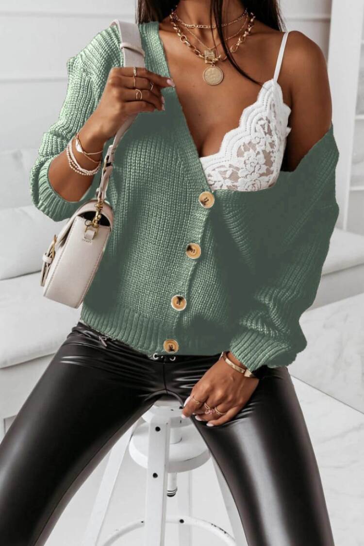 Women's Long Sleeve Button Detail Knit Blouse