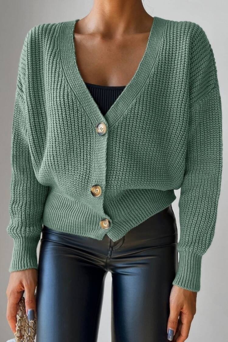 Women's Long Sleeve Button Detail Knit Blouse