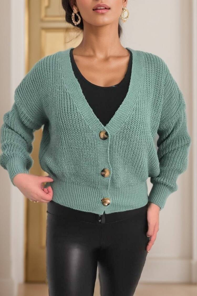 Women's Long Sleeve Button Detail Knit Blouse