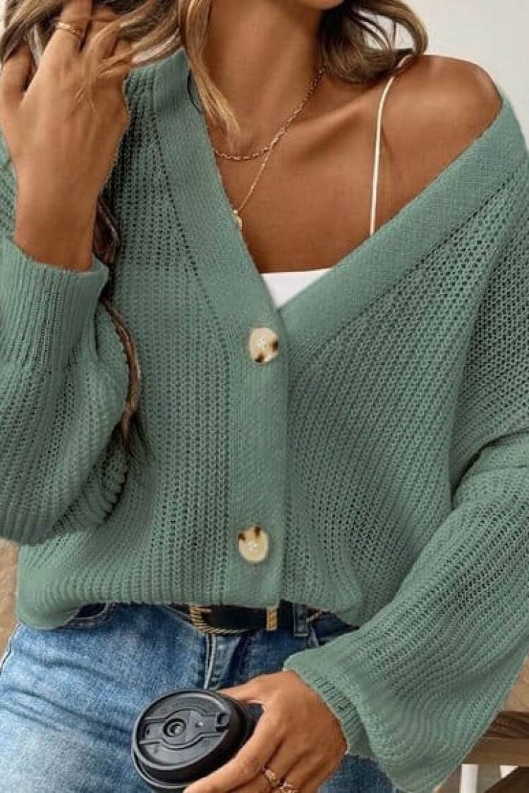 Women's Long Sleeve Button Detail Knit Blouse