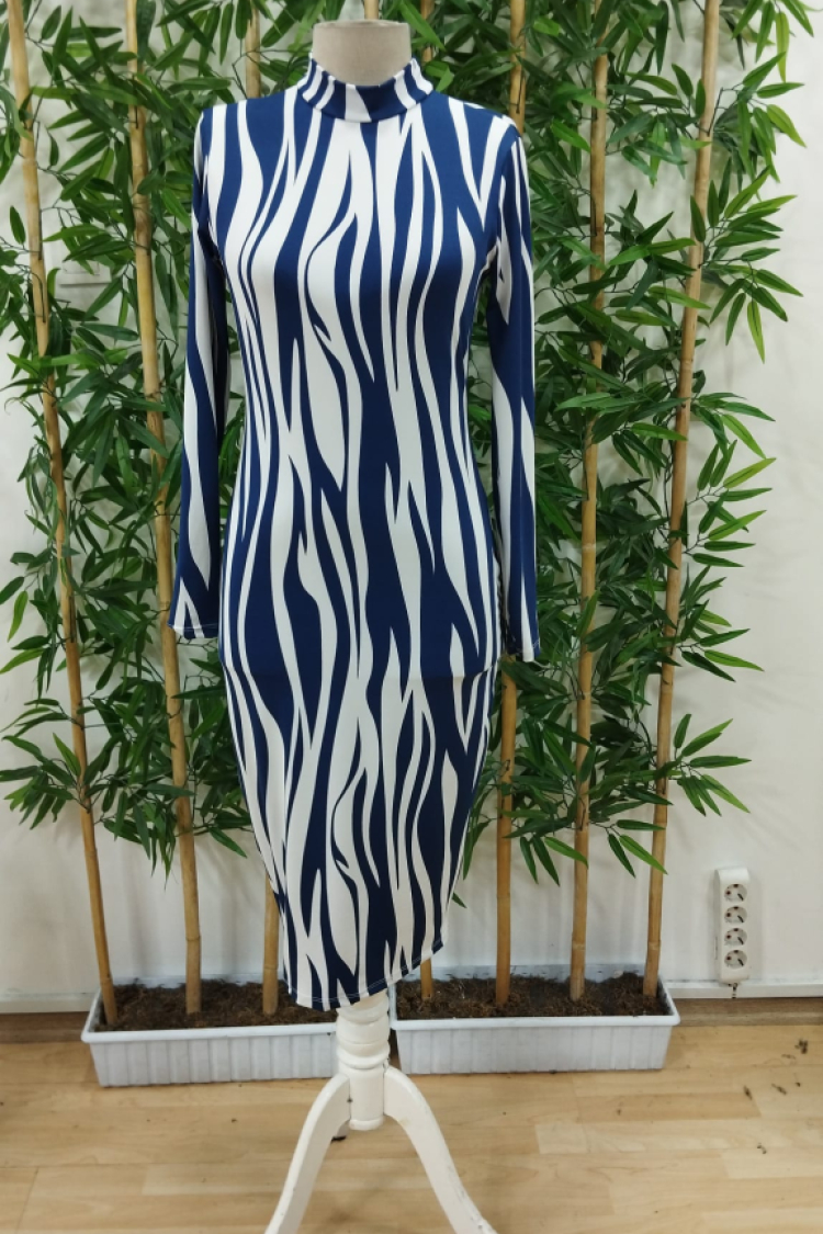 Women's Long Sleeve Micro Midi Dress - Mix Color