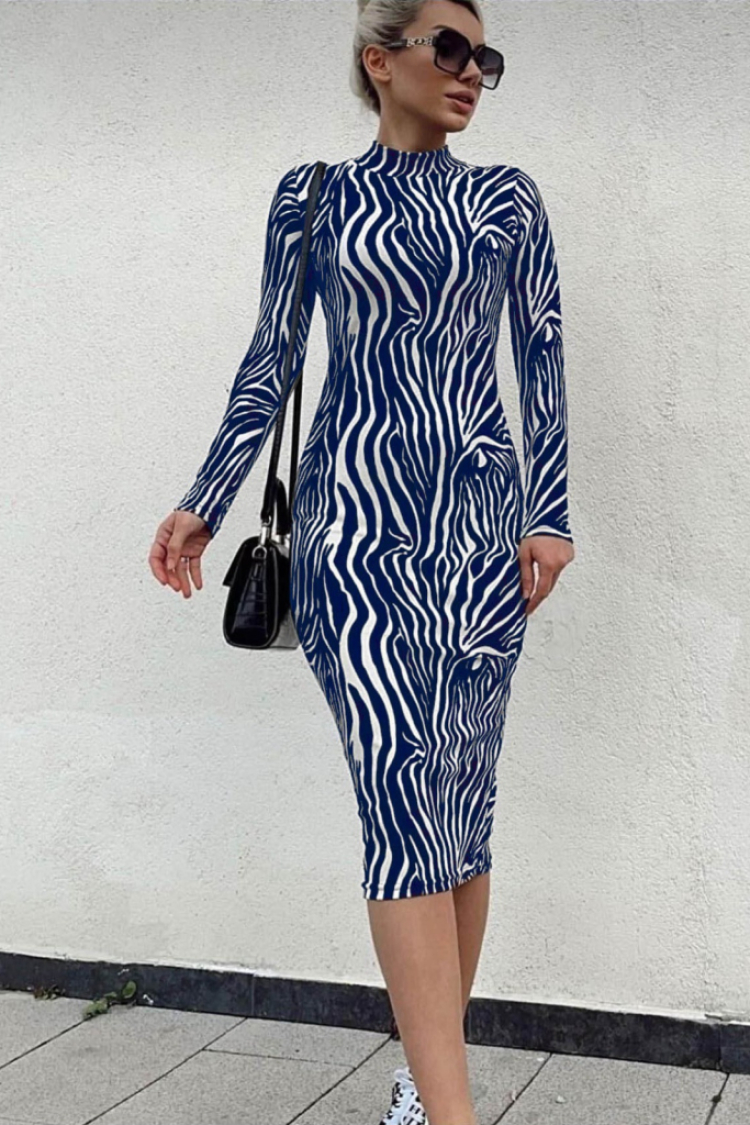 Women's Long Sleeve Micro Midi Dress - Mix Color