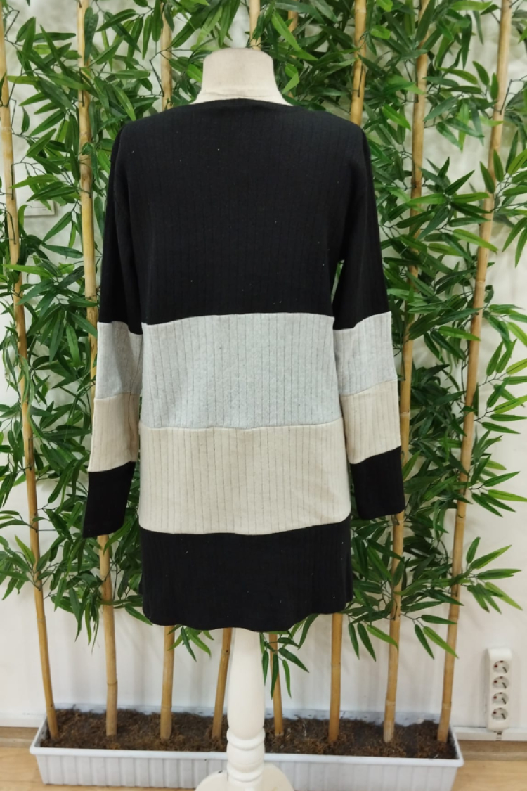 Women's Long Sleeve Multicoloured Front Buttoned Long Jacket - Black