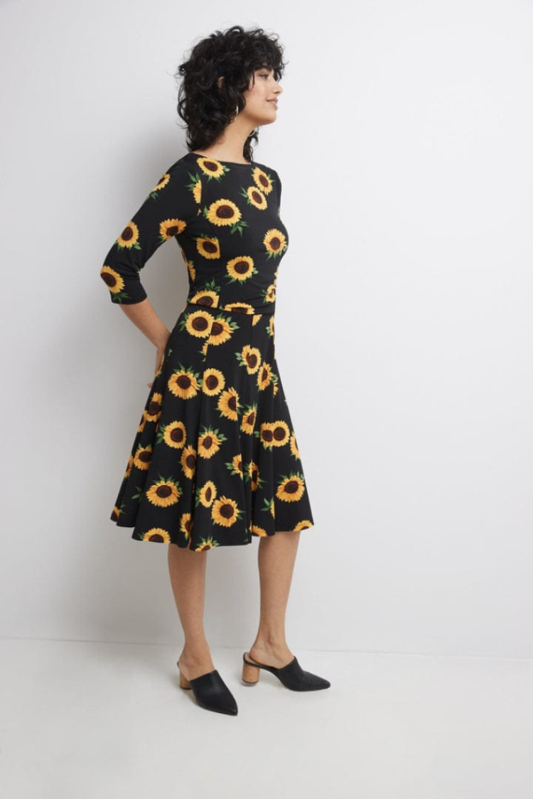 Women's Poor Sleeve Crew Neck Midi Micro Dress - Black