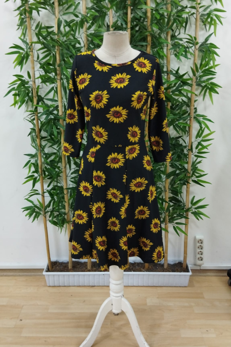 Women's Poor Sleeve Crew Neck Midi Micro Dress - Black
