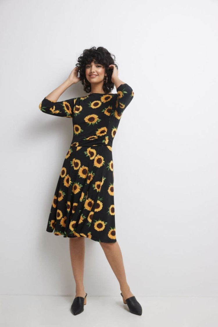 Women's Poor Sleeve Crew Neck Midi Micro Dress - Black - Janes - Globality Store - Women Clothes Wholesale Turkey
