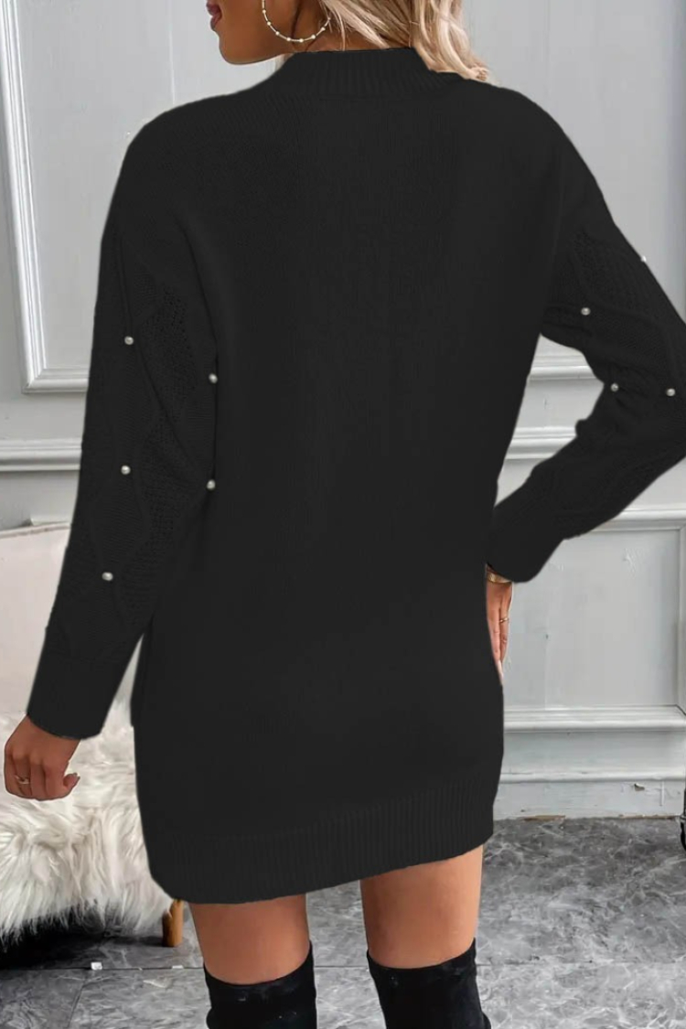 Women's Long Sleeve Crew Neck Patterned Knit Dress