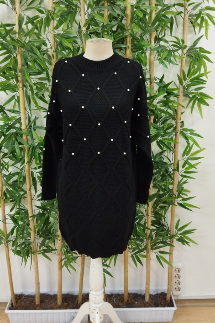 Women's Long Sleeve Crew Neck Patterned Knit Dress