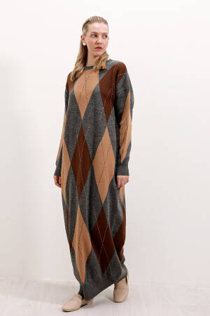 Long Knit Dress -& Brown - Bigdart - Globality Store - Women Clothes Wholesale Turkey