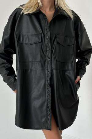 Leather Jacket With Snap Closure Pockets - Elisa - Globality Store - Women Clothes Wholesale Turkey