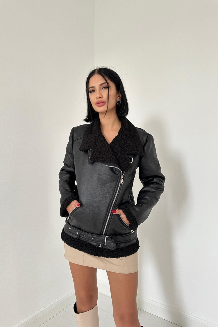 Fur Jacket With Epaulettes - Elisa - Globality Store - Women Clothes Wholesale Turkey