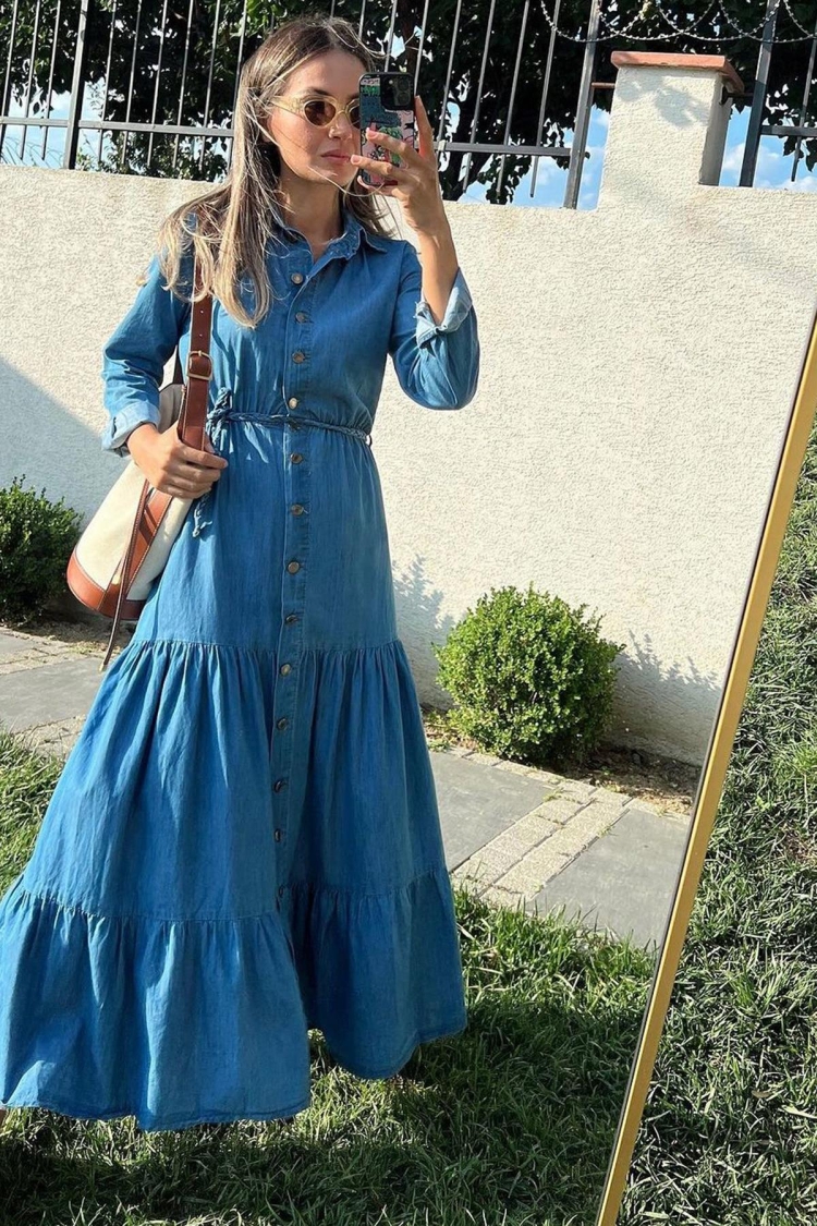 Shirt Dress - Blue - Elisa - Globality Store - Women Clothes Wholesale Turkey