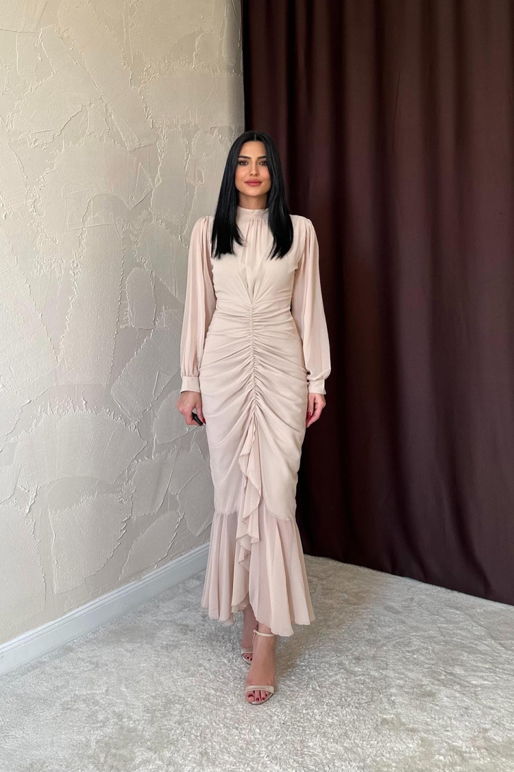 Gathered Front Chiffon Dress