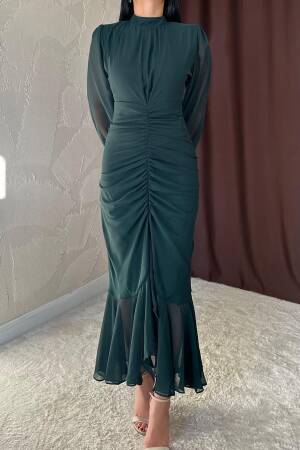 Gathered Front Chiffon Dress - Elisa - Globality Store - Women Clothes Wholesale Turkey