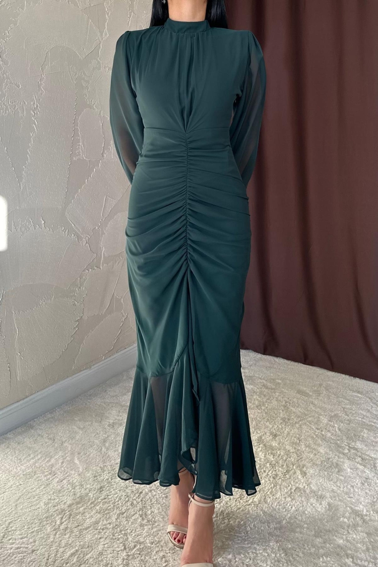 Gathered Front Chiffon Dress