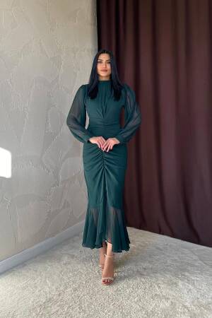 Gathered Front Chiffon Dress - Elisa - Globality Store - Women Clothes Wholesale Turkey