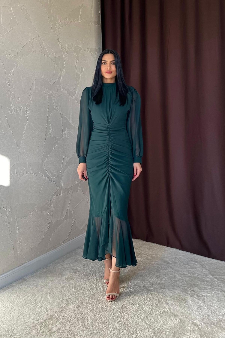 Gathered Front Chiffon Dress