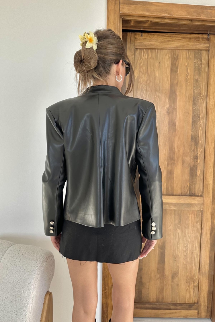 Button Front Leather Jacket