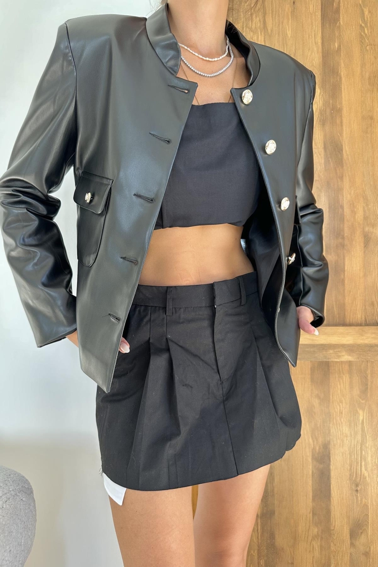 Button Front Leather Jacket