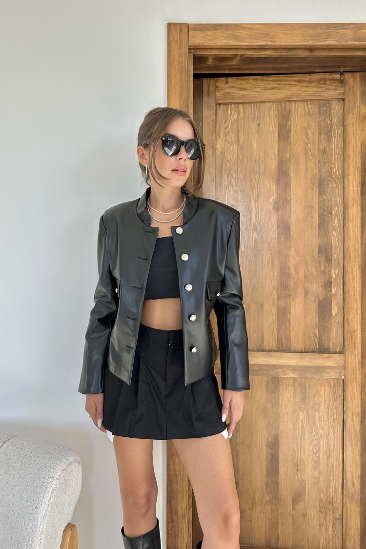 Button Front Leather Jacket