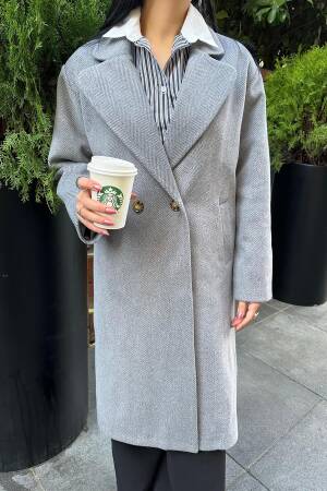 Long Coat - Gray - Elisa - Globality Store - Women Clothes Wholesale Turkey