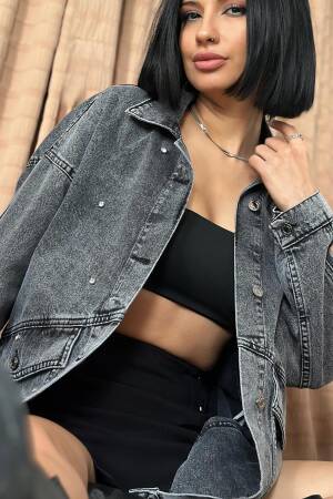 Stoned Denim Jacket - Elisa - Globality Store - Women Clothes Wholesale Turkey