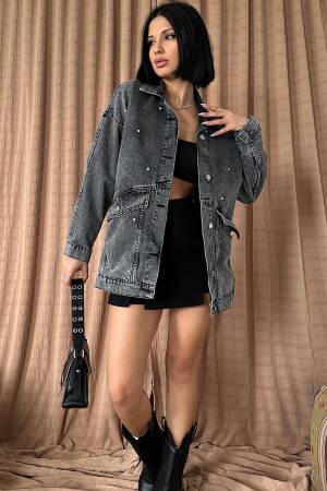 Stoned Denim Jacket - Elisa - Globality Store - Women Clothes Wholesale Turkey