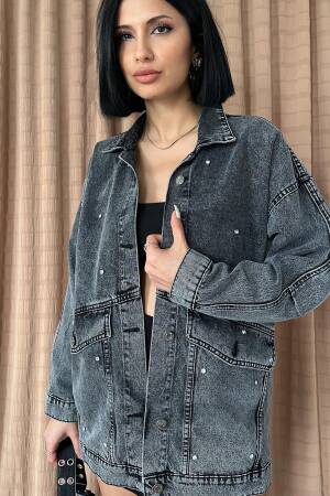 Stoned Denim Jacket - Elisa - Globality Store - Women Clothes Wholesale Turkey
