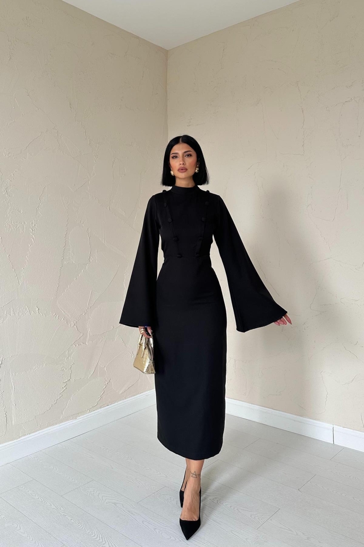 One Sleeve Dress - Black - Elisa - Globality Store - Women Clothes Wholesale Turkey